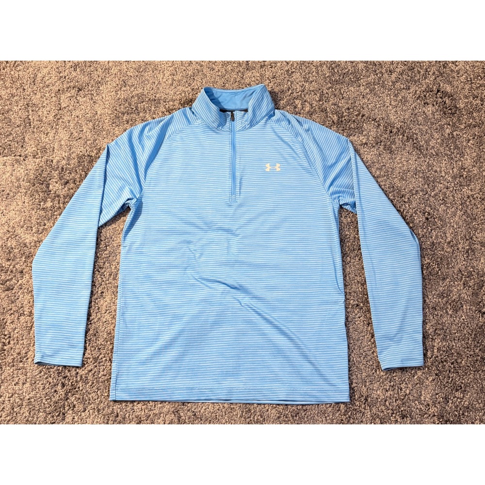 Under Armour Mens Small Blue Striped Quarter Zip Pullover Long Sleeve Shirt